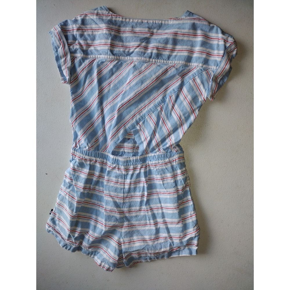 Nautica Girls Blue Red White Striped Button Front Romper Size 5 Cotton Summer - Picture 3 of 4